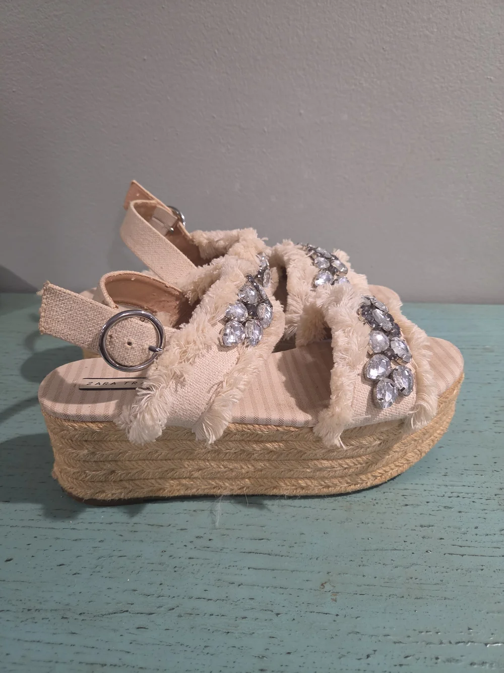 Zara Trafaluc Embellished Fringe Espadrille Platform Sandals EU 40/9-9.5